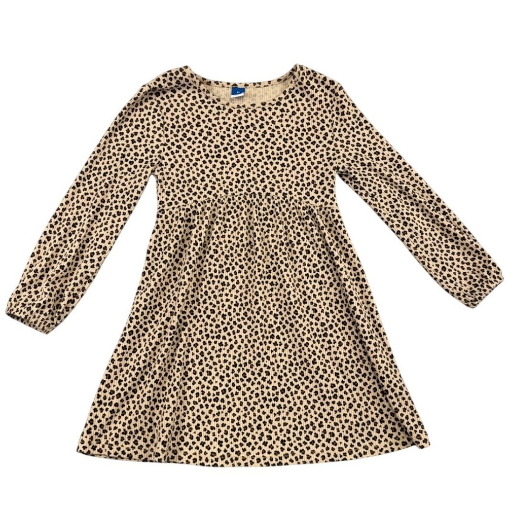 Old Navy Girls 5T Brown Cheetah Print Rib-Knit Long Sleeve Fit & Flare Dress